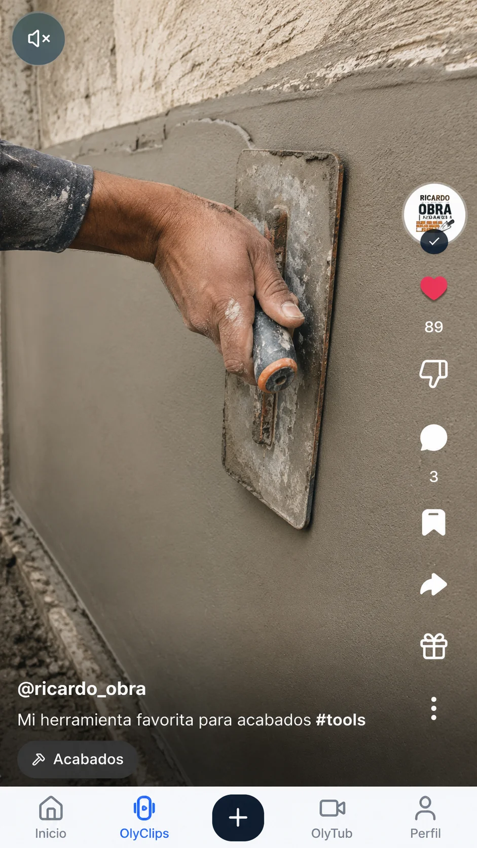 An OlyClips clip: troweling a wall finish